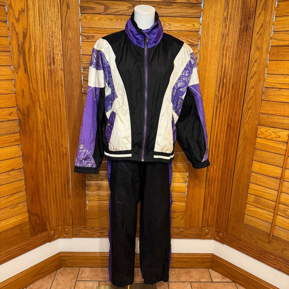 Vintage East West Nylon Track Suit 2pc Set 80s Halloween Costume Medium Purple